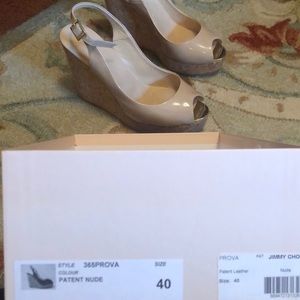 Jimmy Choo patent nude wedge sandal